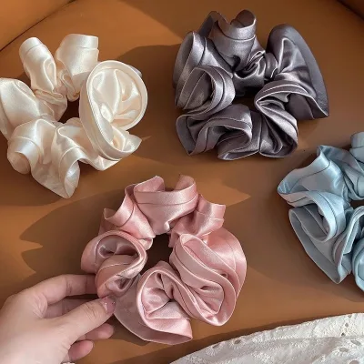 High Quality French Style Wrinkle Edge Hair Scrunchie Floral Design Oversize Hair Band Accessory Ponytail for Women