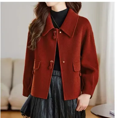 Winter Ladies Knitted Wool Blend Short Coat for Women Casual