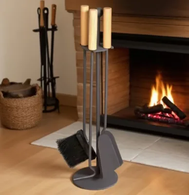 Household Ornamental Cast Iron Fireplace Tools With Wooden Handle Fireplace Tools Set for Sale Fire Tools Companion Sets