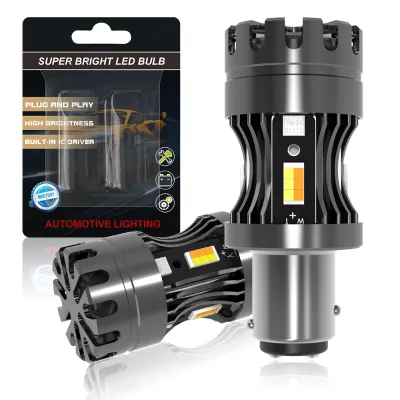 HUAJIAN 2025 New Model High Speed Fan Super Bright LED Auto Bulb Two-Color DRL+Turn Signal Lamp 1157/3157 2000LM 28W