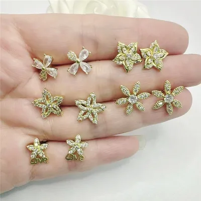 CH-CKE0574 Plating cz Flower shaped stud earring,Plating cz jewelry earring wholesale,Cubic zircon micro pave jewelry