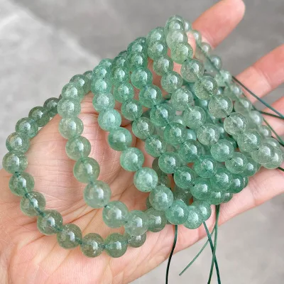 Genuine Natural Green Strawberry Beads Bracelet Green Strawberry Quartz Crystal Beaded Bracelet Gemstone Yoga Reiki Bracelet