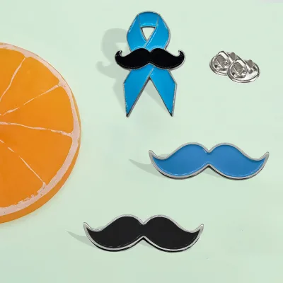 Stock Blue Ribbon Mustache Awareness Badges Prostate Cancer Metal Lapel Pins Medical Charity Promos Gifts Campaign Giveaway OEM