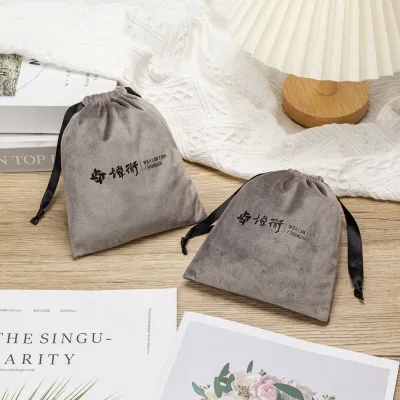 Custom Logo Flannel Jewelry Bag Gift Wrapping Drawstring Bag