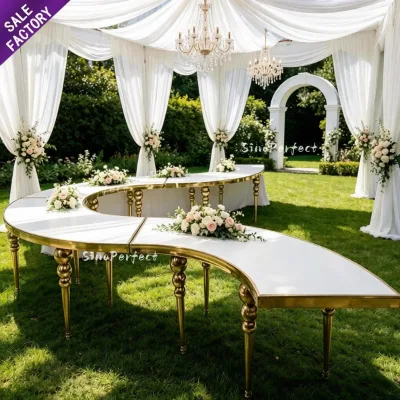 Hot Selling Modern Half Moon Table White Glass Top Wedding Event Banquet Rentals Dining Table