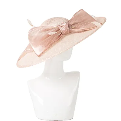 Custom Church Hats Big Bow Fascinator Headband Wide Brim Women Elegant Sinamay Hat