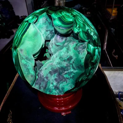 Natural Botryoidal Malachite Open Spheres Unique Geode Large Malachite Crystal Ball for Feng Shui Ornament
