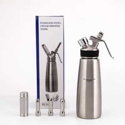 500ml 1 Pint Stainless Steel Professional Whipped Cream Charger Dispenser Cream Whipper with 3 Decorating Nozzles