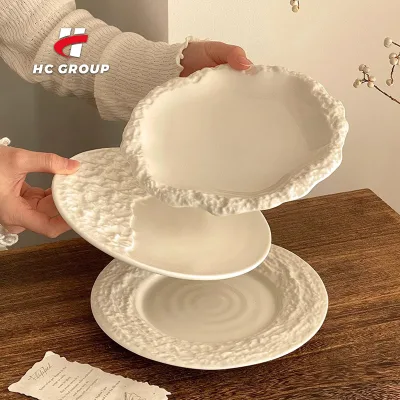 Creative Rock Grain Shallow Ceramic Dish Steak Cake Food Tray Irregular Sushi Platter Dishes Plate