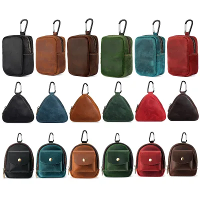 Crazy Horse Leather Keychain Coin Purse Key Case Genuine Leather Keychains Bags Belt Wallet Bag Tools Mini Sports Waist Pack Bag