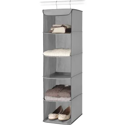 Collapsible Fabric Hanging Closet Organizer 5-Shelf Closet Hanging Storage Multifunctional Non-woven Storage Bag