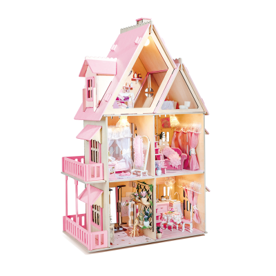 Isabel's Dream Pink Wooden Dolls House 50+ Accessories Arts Crafts DIY Toys Product Category Doll Houses