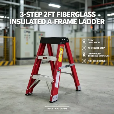 Fiberglass Insulated 3-Step Folding Stool EN131 150kg Anti-Slip Lightweight Non-Conductive for Electrical Panel Room