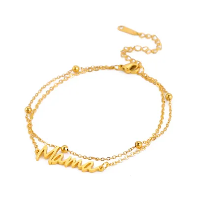 Mama Bracelet Two Layers Jewelry Mother's Day Gifts Gold Plated Stainless Steel Bead Chain Bracelets for Women