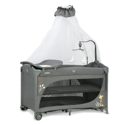 Foldable Baby Playpen with Mosquito Net Portable Baby Bassinet Crib with Changing Table and Wheels for Newborn Nursery