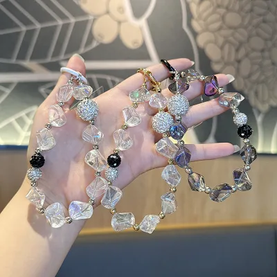 Luxury Diamond Beaded Wrist Strap Car Keychain Bag Phone Case Beaded Lanyard Chain Accessories