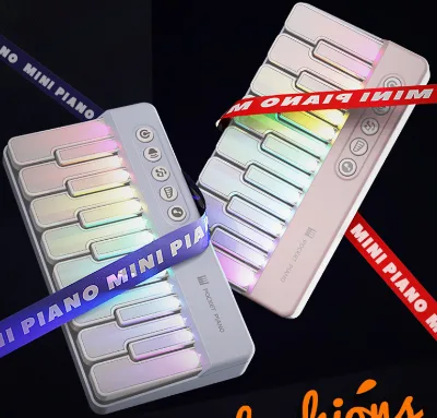 Rainbow LED Light up Portable Piano Keyboard - Rechargeable Mini Electronic Keyboard with Light-up Keys for Kids Adults