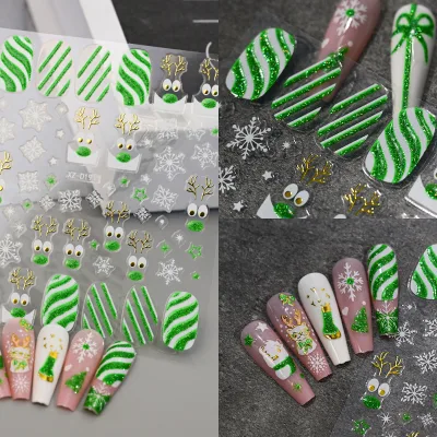 New Green Christmas Nail Decal Customized Desgin 5D/3D DIY Adhesives Press on Nail Stickers Manicure Decoration