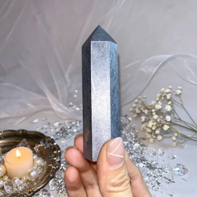 Wholesale Natural Polished Six-sided Towers Shungite Crystal Wands for Healing Ornament Gifts