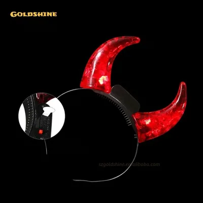 Customized Logo LED Headband New Arrival Hot Selling Halloween Hairband Devil Horn Crystal Flashing New Year Favors Battery