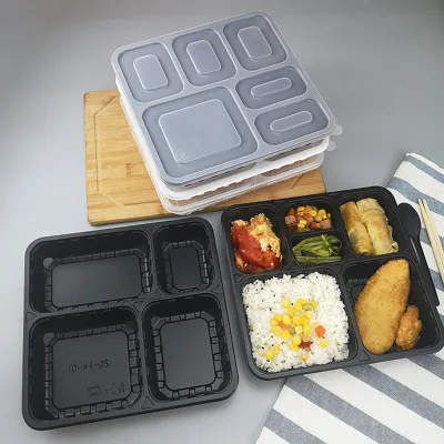 Microwave Safe PP Container with Transparent Lid Disposable Take Away 3/4/5/6 Compartment Meal Fast Food Bento Packaging Box