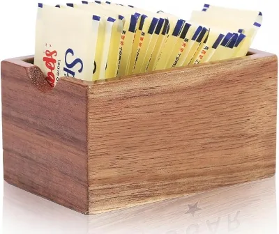 Wood Sugar Packets Caddy Sugar Packet Holder Sugar Cube Holder Small Sugar Container Tea Bag Organizer Box Wood Storage Box