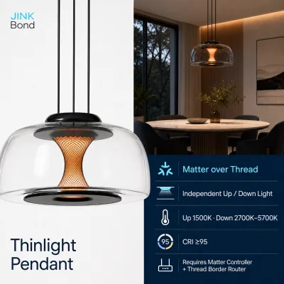 JINK Bond Thinlight Matter over Thread Smart Pendant Light CRI95 Tunable White Up Down Dimmable Glass Fixture