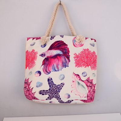2023 Canvas Waterproof Tote Seashells Beach Bag Produced by Direct Beach Bag Factory