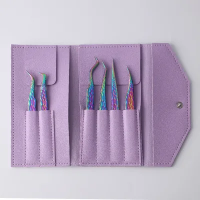 6 Pieces Eyelash Tweezers Sets Straight Curved Tip Eyelash Extensions Tweezers Rainbow Titanium Coated Lashes Tweezers