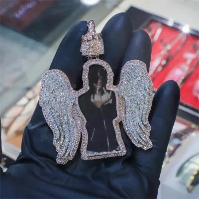 Custom Hip Hop Jewelry Iced Out Men Hiphop Charms Men's Customized Flying Wing Picture Memory Pendant with Name