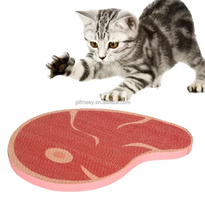 Steak Shaped Cat Scratching Board Corrugated Cardboard Pet Scratcher for Indoor Cats