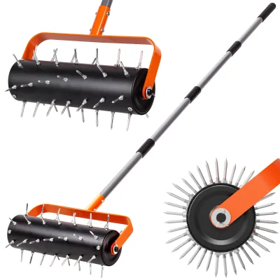Buy-Wish Stainless Steel Manual Lawn Aerator Hand Tiller Garden Weeder Rotary Cultivator Tool for Crumbling Soil