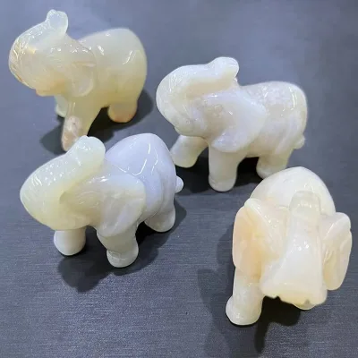 Wholesale Crystal Crafts Carvings Natural Cherry Blossom Agate Crystal Gemstone Carving Elephant