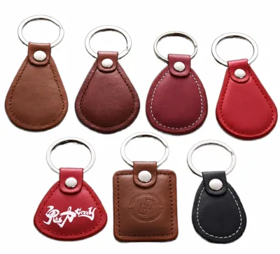 Vintage Brown Embossed Engraved Genuine Leather Keychain Custom Wholesale Luxury Irregular Shape Silk Screen Printing ACE