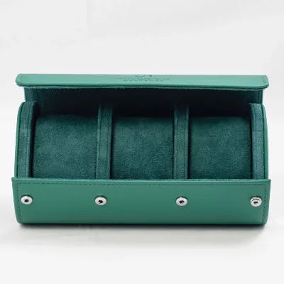 Luxury Green PU Leather Single-piece Packaging Soft Plush Pillow with Buckle Locking logo Wholesale Roll Package