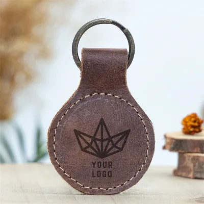 Luxury Genuine Leather Keychain Top-End Business Gift High Quality Black Brown Real Leather Car Key Keyholder with Metal