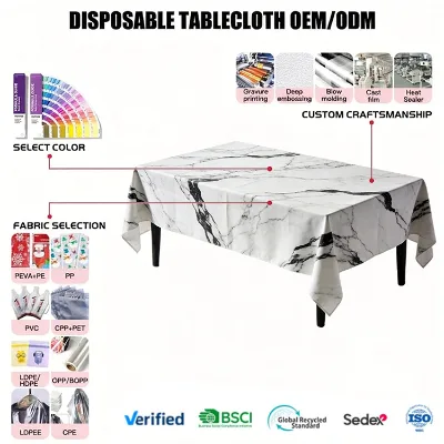 Elegant Marble Design Heavy Duty Disposable Tablecloth Stain Resistant Plastic Table Cover for Wedding Banquet Dining Party