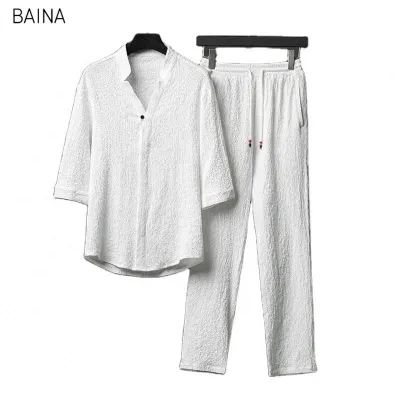 2026 Summer Men's Loose Mid Sleeved Twopiece Set With Light Luxury Ultrathin Pants