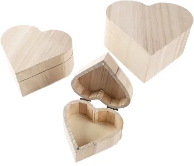 Luxury Eco-Friendly Magnetic Wood 3-Piece Heart Jewelry Gift Box Set Polished Finish Tabletop Home Decoration