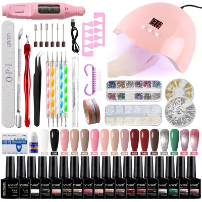 Nail Art Kit, UV LED Nail Lamp, Nail Drill Machine, Nail Polish, Nail Remover, Nail Files