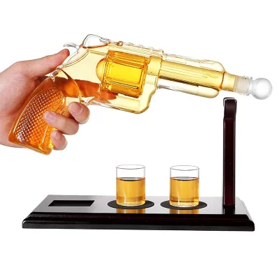 Artistic Glass Revolver Set with Decanter - Handcrafted for Bourbon & Whiskey Enthusiasts