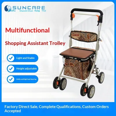 SUNCARE High Quality Medical Four-wheel Folding Portable Shopping Cart Rollator Walker for Rehabilitation Therapy Supplies