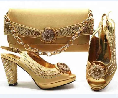 AB5341 Africa Wedding Shoes Bag Plain Color Costume Shoes Set Silver Italian Shoes and Bag Set