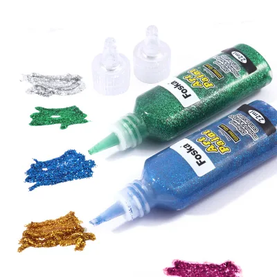 FOSKA 22ML/0.74 Oz Vibrant Neon Colors Non-Toxic Washable Adhesive Bright Glitter Glue for Fabric Packed in Squeezable Bottle