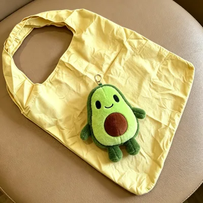 Ins Style Anthropomorphic Fruit Plush Pendant Foldable Eco Reusable Grocery Tote Bag Pastel Colorful Portable Plush Bag