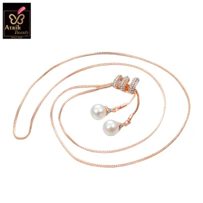 Diamond Tassel Sweater Chain Long Simple Pearl Spiral Pendant Necklace with Studs for Female Charms