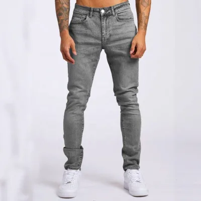 Men's Knitted Mid Straight Fit Stretch Jeans Fashionable Comfortable Elastic Denim Pants Autumn Print Young Trendy for Daily