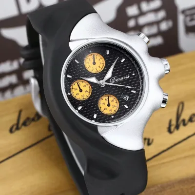 Retro Watch for Men with Three Eyes Multi-functional Personalized Silicone Strap Student Wristwatch