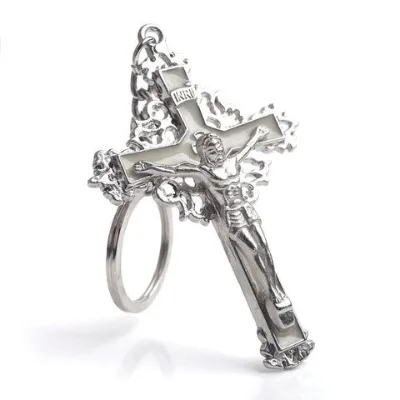Catholic 72mm Metal Crucifix Jesus Classical Cross Pendant Religious Gift Keychains