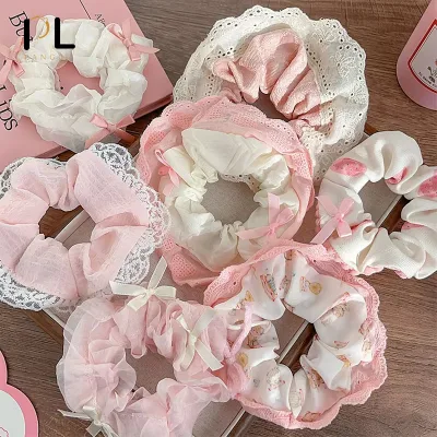 PL Sweet Color Hair Scrunchies Lace Fabric Chiffon Scrunchy Women Girls Cute Bow Hair Accessories